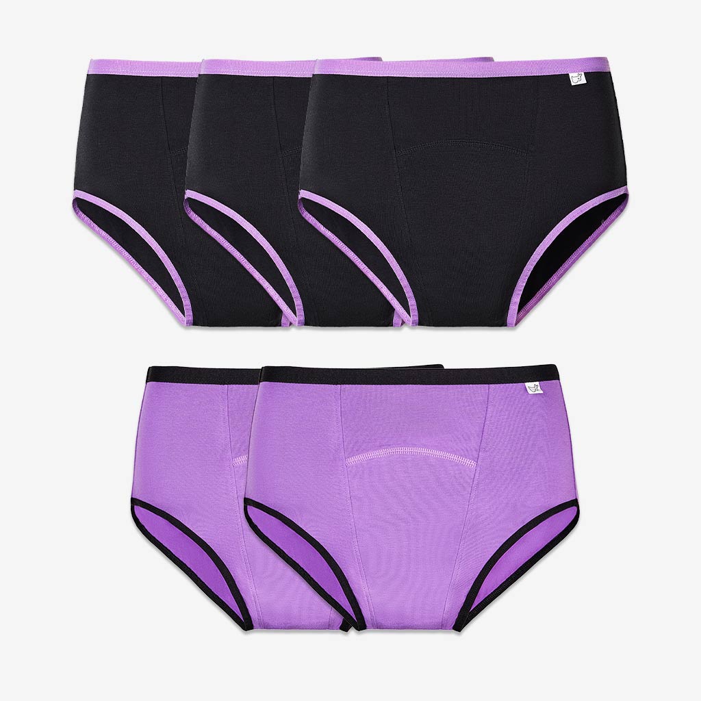 SuperBottoms MaxAbsorb™ Period Underwear Pack of 5 - Black and Lilac