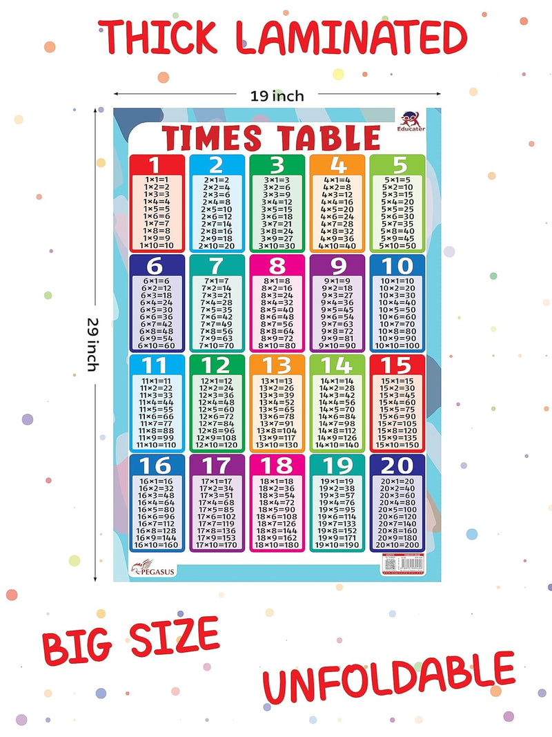 Pegasus Times Table - Thick Laminated Preschool Chart