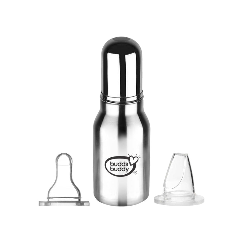 Bravo Stainless Steel 2 in 1 Regular Neck Baby Feeding Bottle with Extra Spout Sipper The Kids Circle