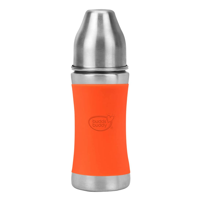 Buddsbuddy Magnum Plus Stainless Steel 2 in 1 Wide Neck Baby Feeding Bottle with Extra Spout Sipper, 250ml, Orange The Kids Circle
