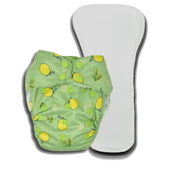 BUM PRINT BABY Freesize Pocket Cloth Diaper | 5 to 17 KG Baby | Contains 1 Waterproof OuterÃ‚Â + 1 Bamboo-Cotton Trunk Insert | Reusable and Washable, Best for Nighttime (Lemons)