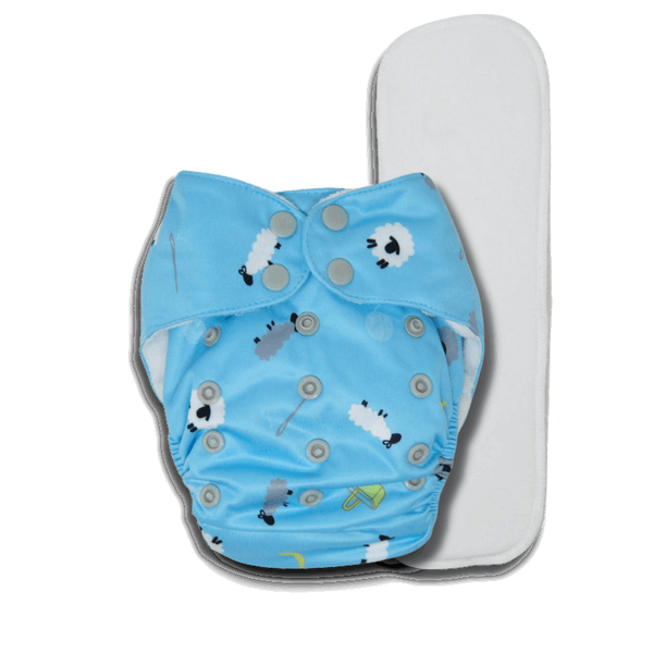 BUM PRINT BABY Freesize Pocket Cloth Diaper | 5 to 17 KG Baby | Contains 1 Waterproof outerÃ‚Â + 1 Bamboo-Cotton Basic Insert | Reusable and Washable, Best for Daytime (Sheep)