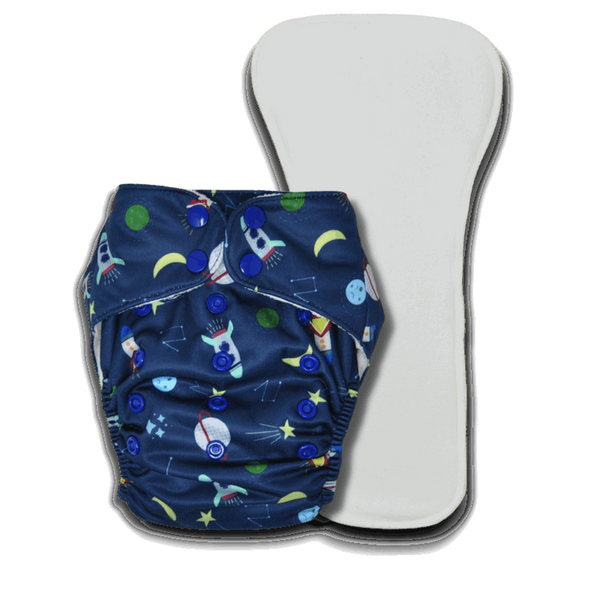 BUM PRINT BABY Freesize Pocket Cloth Diaper | 5 to 17 KG Baby | Contains 1 Waterproof OuterÃ‚Â + 1 Bamboo-Cotton Trunk Insert | Reusable and Washable, Best for Nighttime (Space)