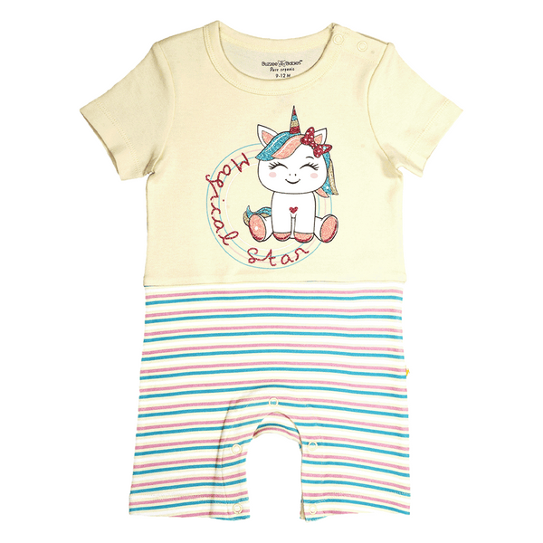 Buzzee Babies Premium Organic Cotton Half Sleeve Baby Romper|Playsuit for Boys & Girls-ALMOND OIL