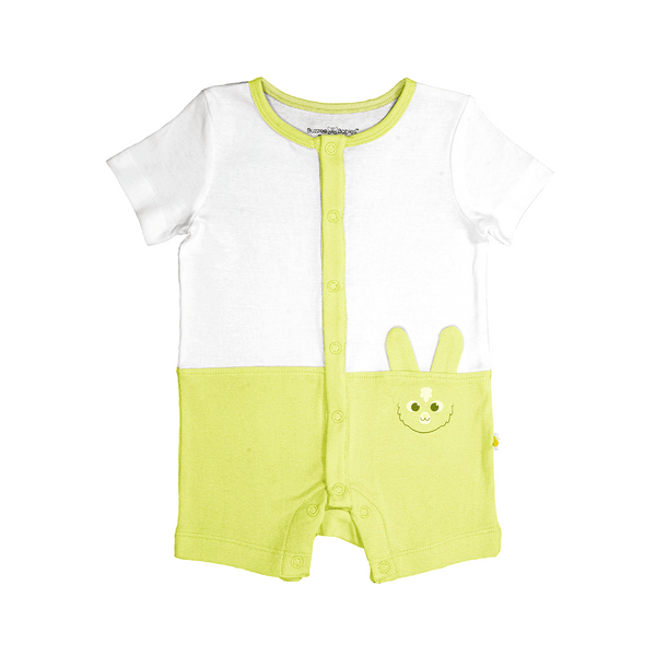 Buzzee Babies Premium Organic Cotton Half Sleeve Baby Romper|Playsuit for Boys & Girls-WHITE/ELFIN-YELLOW