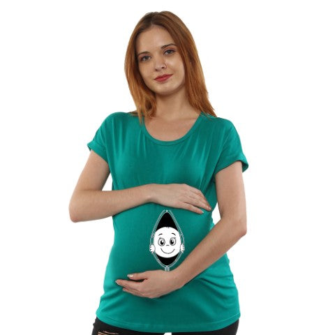Silly Boom Women Pregnancy Tshirt with Baby Peek Printed Design