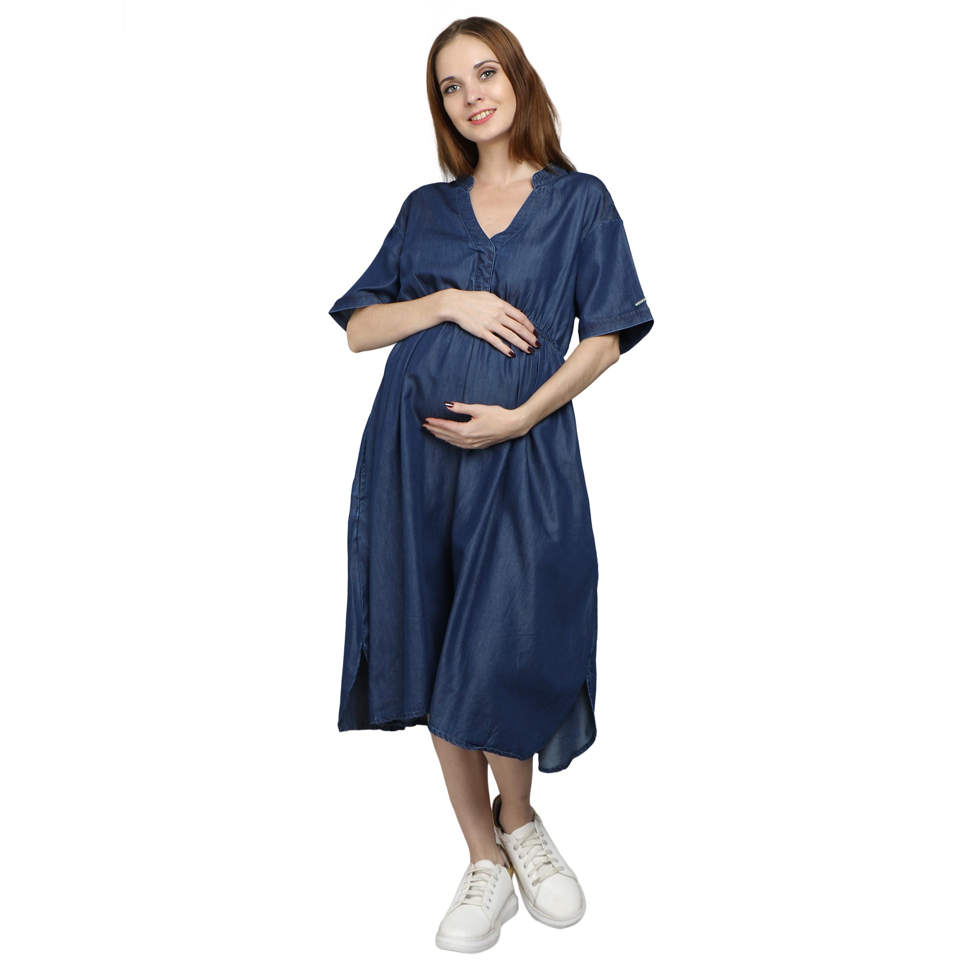 Aaruvi Ruchi Verma Blue Maternity Shirt Midi Dress - Absolutely Desi
