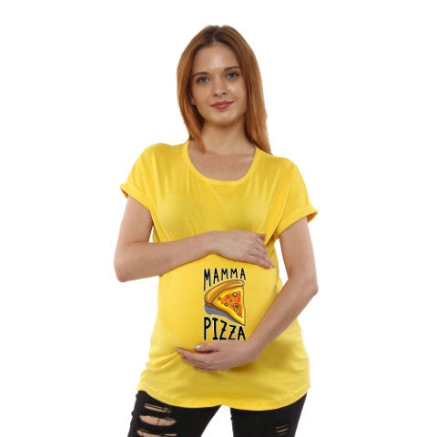 Silly Boom Women Pregnancy feeding Tshirt with Ma pizza Printed Design