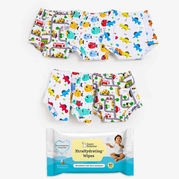 SuperBottoms 6 Pack Padded Underwear + XtraHydrating™ Wipes - 40 Pack