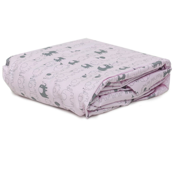 Cot and Candy Playette Travel Cot Fitted Sheet - Pink, Printed Elephants