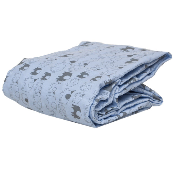 Cot and Candy Playette Travel Cot Fitted Sheet - Blue, Printed Elephants