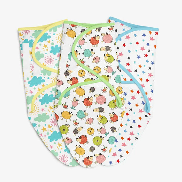 SuperBottoms Dry Feel Swaddle Wrap - Pack of 3 (Starry Skies - Ba Ba Sheep - Happy Clouds)