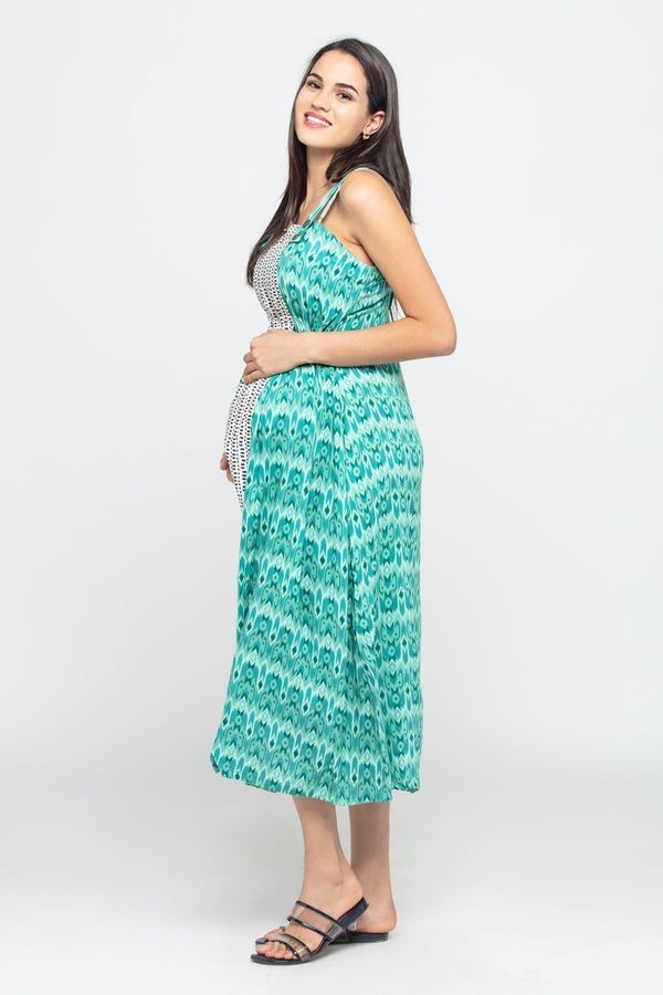 Charismomic Sleeveless Tropical Breeze Maternity Nursing Slip Dress - Green