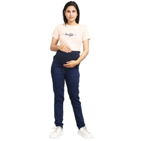 Silly Boom Women Pregnancy Denim Leggings Pants Over-Belly Design and Elastic Waistband
