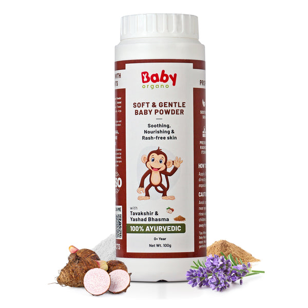 Babyorgano 100% Ayurvedic Prickly Heat Soft & Gentle Baby Powder Preservative & Toxin Free |Prevents Diaper Rash | Reduce Itching | Enriched with Tavakshir, Yashad Bhasma 100gm