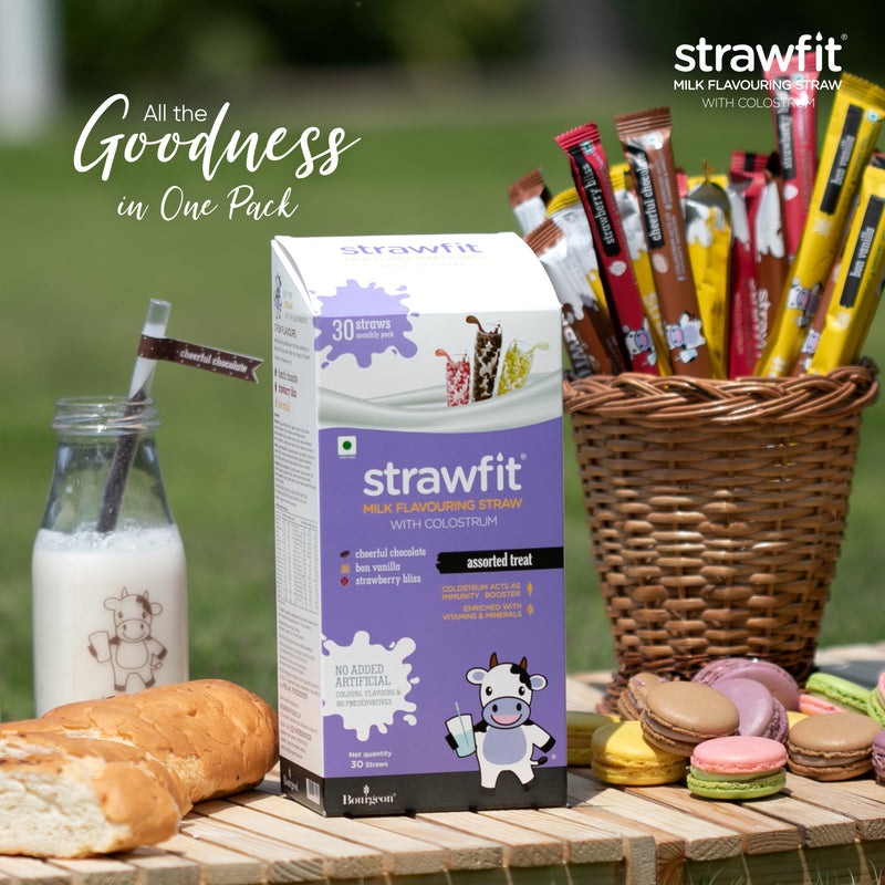 Strawfit Assorted (2 Chocolate, 3 Vanilla & 2 Strawberry), Milk Flavoring Straw