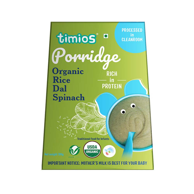 Timios Organic Rice, Dal & Spinach Porridge-400g(Pack of 2)