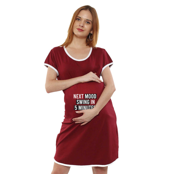 Silly Boom Women’s Pregnancy Tunic Clothes Nightshirt Next mood swing in 5 minutes Top Printed Design