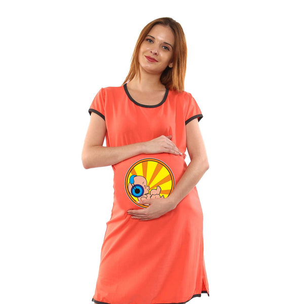 Silly Boom Women’s Pregnancy Tunic Clothes Nightshirt Music baby Top Printed Design