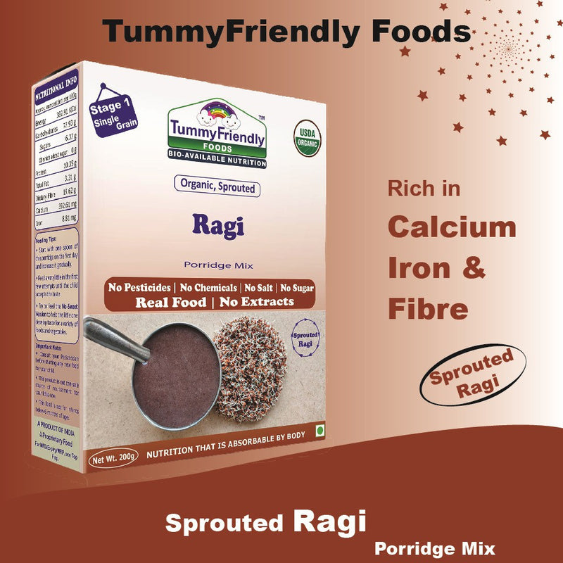 TummyFriendly Foods Certified Stage1 Porridge Mixes | Organic Baby Food for 6 Months Old Baby | Ragi, Brown Rice - 2 Packs, 200g Each Cereal (400 g, Pack of 2)