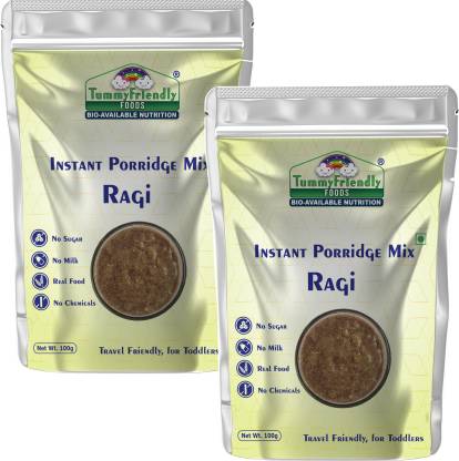 TummyFriendly Foods Instant Porridge Mix for Toddlers. Travel Friendly. Organic Sprouted Ragi Cereal (200 g, Pack of 2)