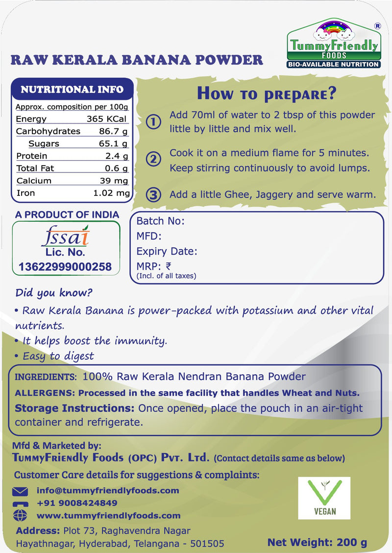 TummyFriendly Foods Natural Raw Kerala Banana Powder | Raw Nendran Banana Powder | No Chemicals Cereal (400 g, Pack of 2)