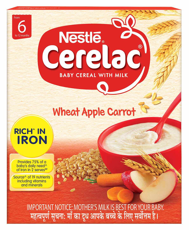 NestlÃƒÂ© CERELAC Baby Cereal with Milk, Wheat Apple Carrot Ã¢â‚¬â€œ From 6 Months, 300g Bag-In-Box Pack - The Kids Circle