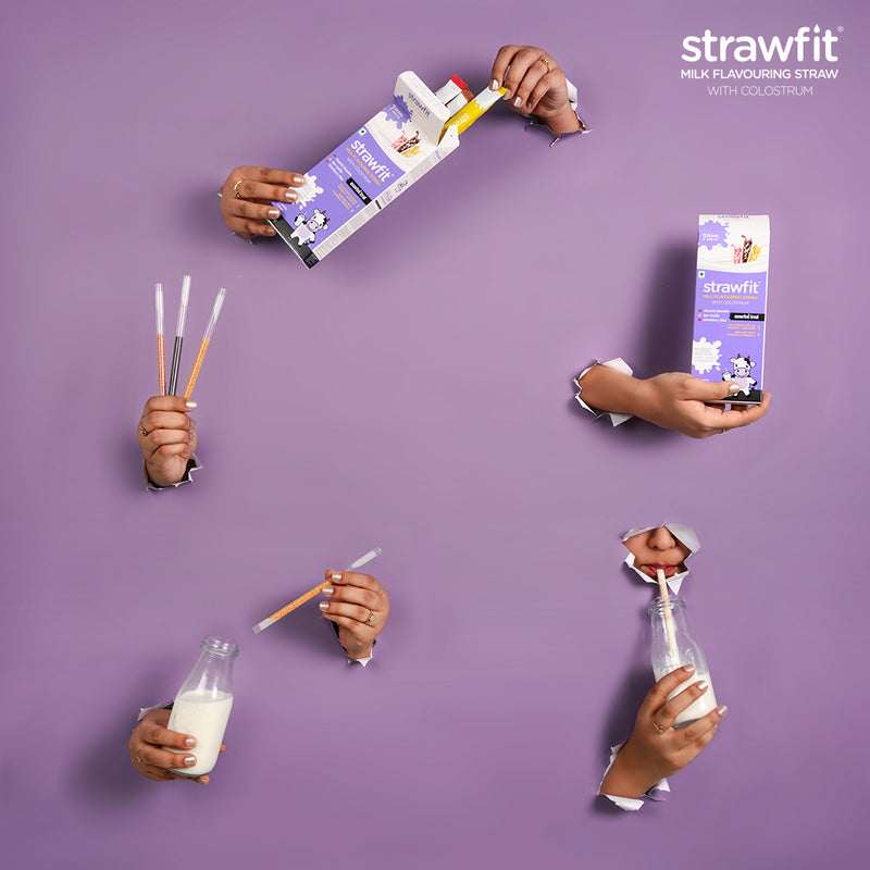 Strawfit Assorted (2 Chocolate, 3 Vanilla & 2 Strawberry), Milk Flavoring Straw