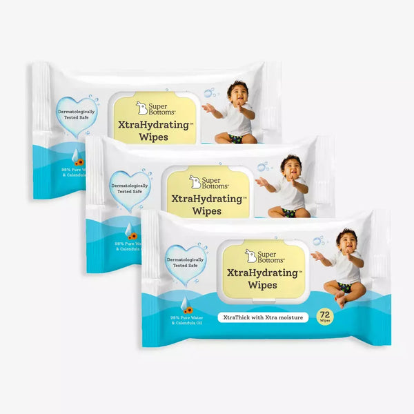 SuperBottoms 72 pcs - 3 Pack XtraHydrating™ Wipes, 3.5x moisture, 3x thick, Unscented