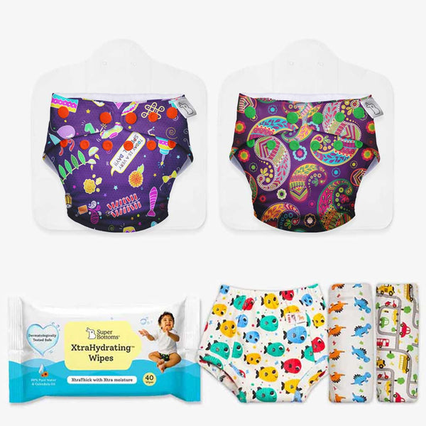 SuperBottoms 2 Freesize UNO + Padded Underwear + Wipes Combo