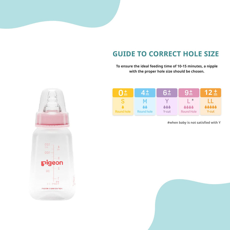Pigeon PP Bottle 0+ month, Square Base,Pink, 120ml