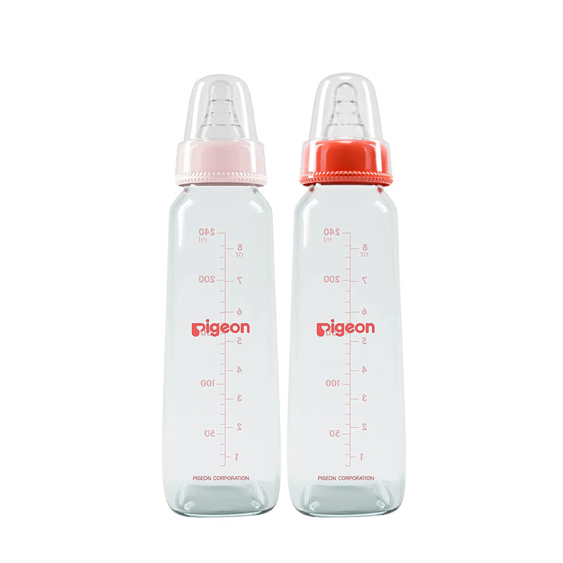 Pigeon Flexible Glass Bottle 9+ month, Pink and Red, (Pack of 2), 240ml