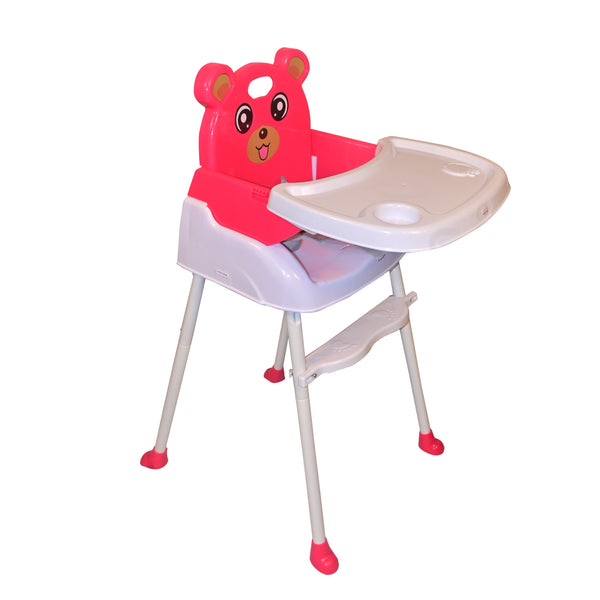 Safe-O-Kid Feeding High Chair Baby, Cute Cartoon Face Design Convertible 4 in 1 Baby Booster Chair with Adjustable Tray and Soft Cushion for 6 to 36 Months Baby, Weight Up to 15 Kgs- Red