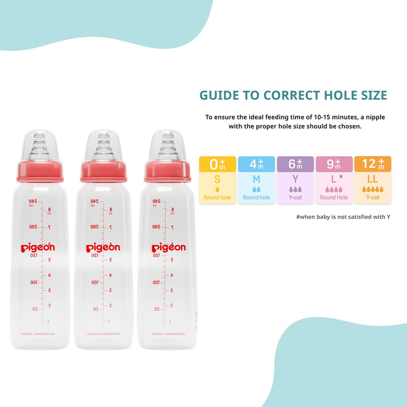 Pigeon PP Bottle 9+ month, Square Base, Red, 240ml (Pack of 3)
