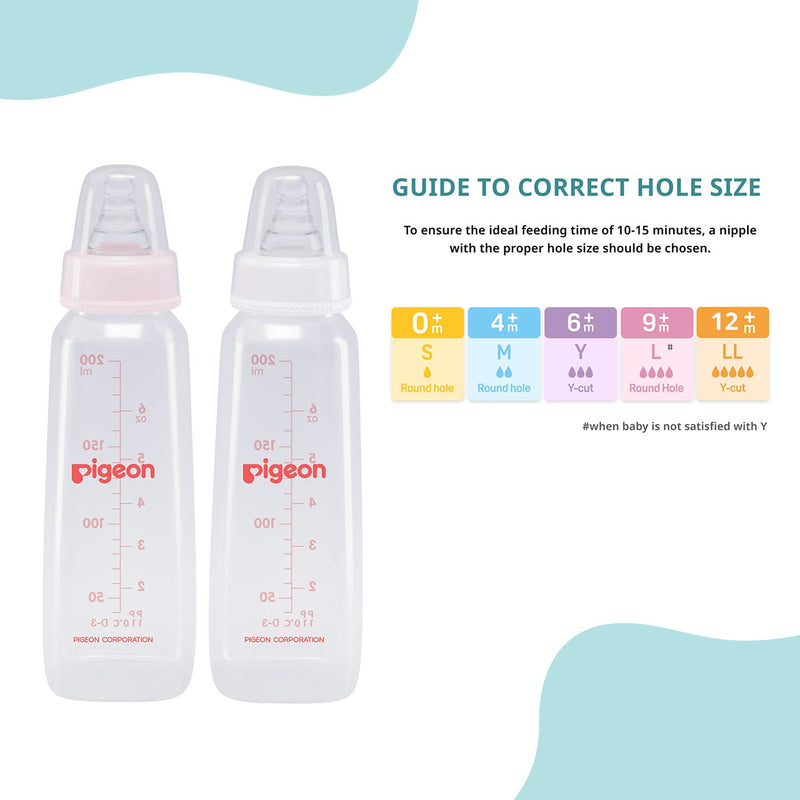 Pigeon PP Bottle 4+ month, Pink and White, 200ml (Pack of 2)
