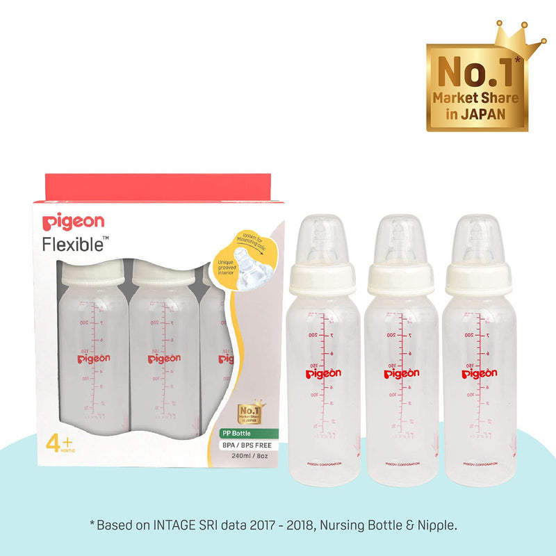 Pigeon PP Bottle 4+ month, White, 240ml (Pack of 3)