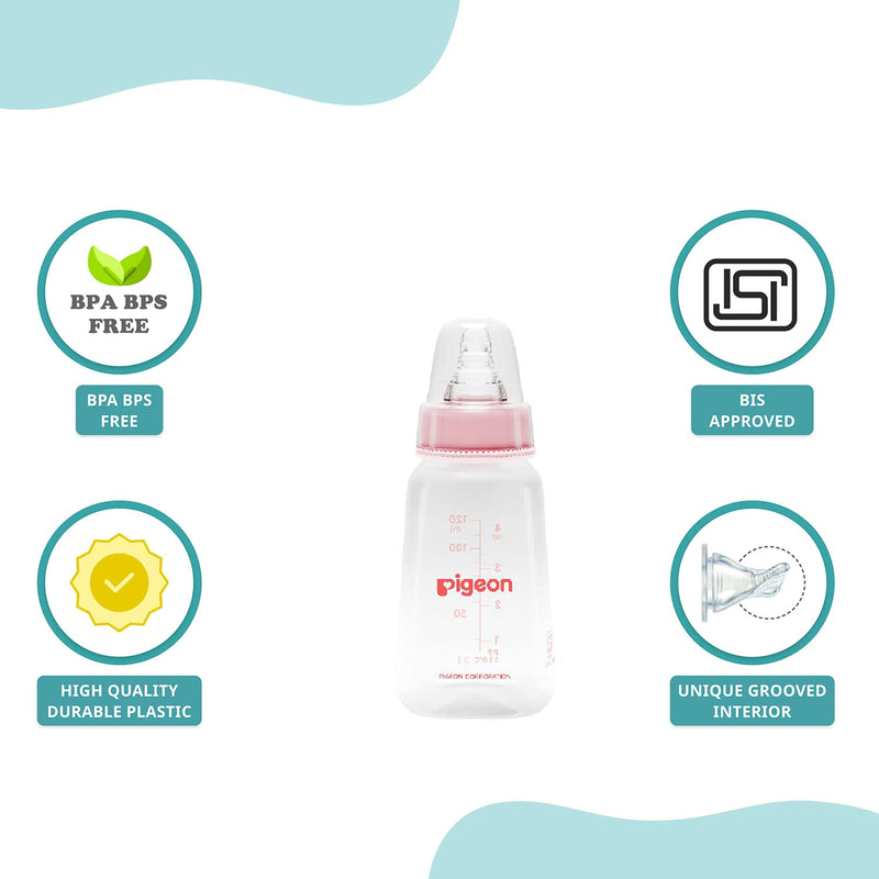 Pigeon PP Bottle 0+ month, Square Base,Pink, 120ml