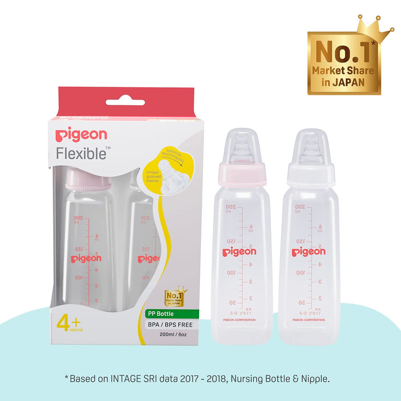 Pigeon PP Bottle 4+ month, Pink and White, 200ml (Pack of 2)