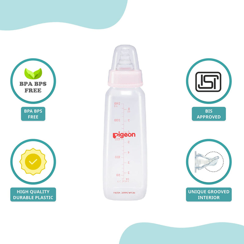 Pigeon PP Bottle 4+ month, Square Base,Pink, 240ml