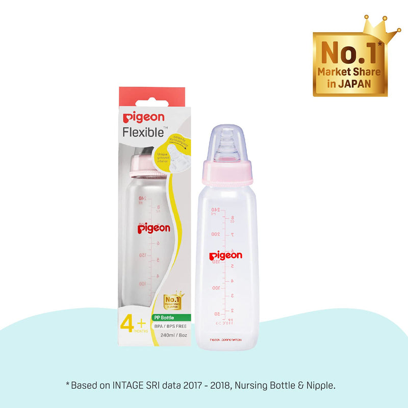 Pigeon PP Bottle 4+ month, Square Base,Pink, 240ml