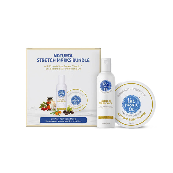 The Moms Co. All Natural, Complete Care Solution for Stretch Marks for Women| Natural Stretch Mark Oil (100ml) and Natural Body Butter (100g)|Stretch Marks Cream for Pregnancy| Stretch Mark Oil