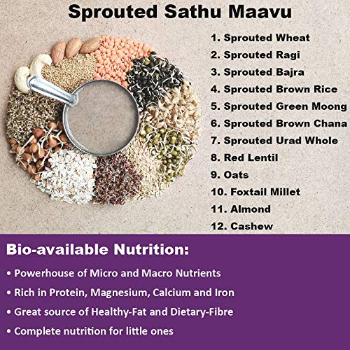 TummyFriendly Foods Certified 100% Organic Sathu Maavu, Sprouted Multi Grain Porridge Mixes ,Made of Sprouted Whole Grains, Pulses & Nuts,200g Each, 2Packs Cereal (400 g, Pack of 2)