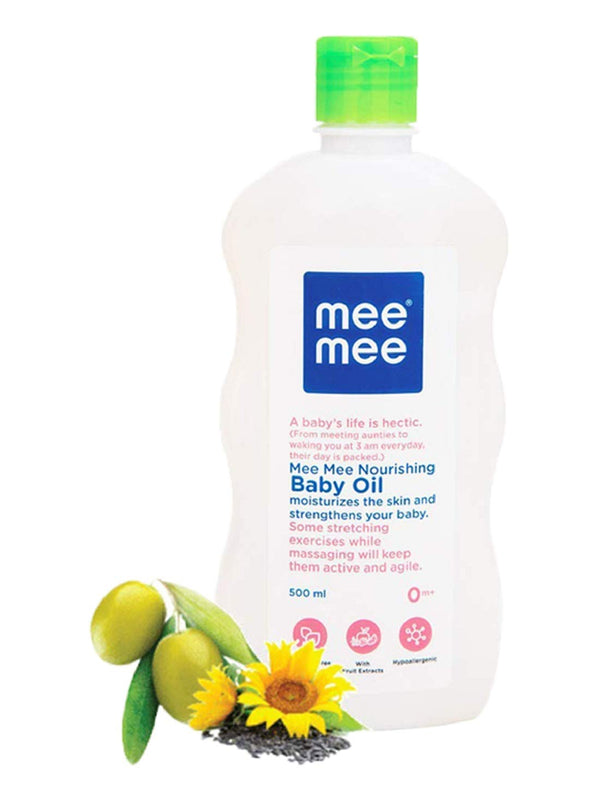 Mee Mee 3-in-1 Baby Oil for Soft and Smooth Skin with Sunflower, Coconut, and Olive Oils (500ml)