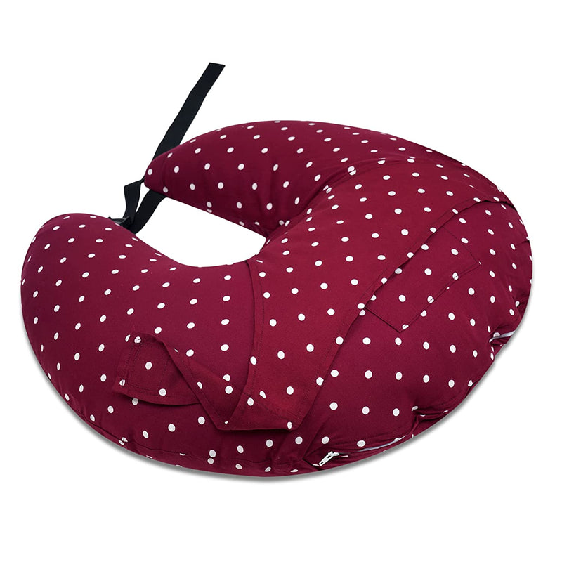 Dormyo Cradle Breast Feeding/Nursing Pillow (with Belt) Multifunction Pillow with 5 Different uses; 1 Year Warranty, Printed Water Resistant Cover Filled with 1 Kg Microfiber: Red Polka