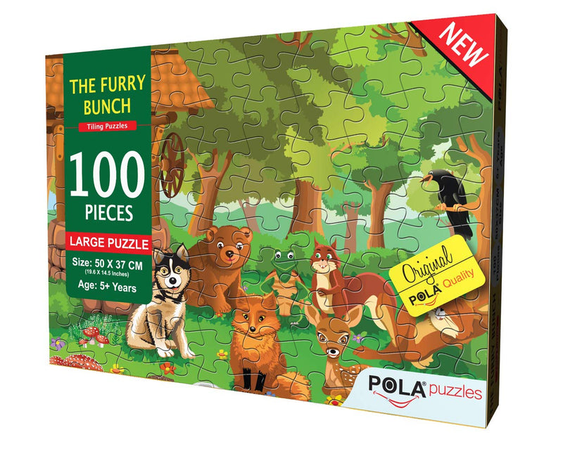 Pola Puzzles 100 Pieces Tiling Puzzles (Jigsaw Puzzles, Puzzles For Kids, Floor Puzzles), Puzzles For Kids Age 5 Years And Above. Size: 19.6 Inch X 14.5 Inch (Animal World 100 & The Furry Bunch 100) - The Kids Circle
