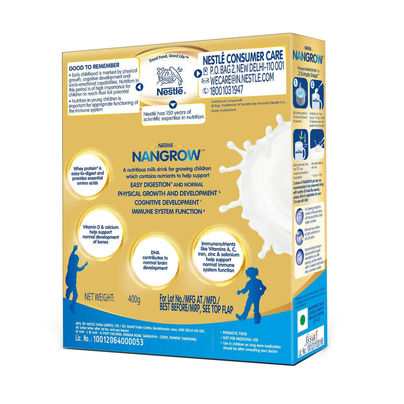 Nestle NANGROW, Nutritious Milk Drink for Growing Children (2-5 years), 400g Bag-In-Box Pack (Creamy Vanilla) - The Kids Circle