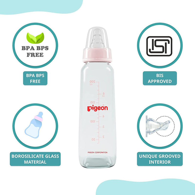 Pigeon Glass Bottle with added Nipple L, 9+ month, Pink, 240ml