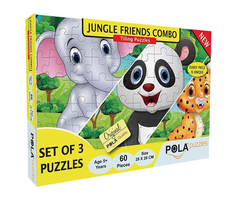Pola Puzzles 60 Pieces Tiling Puzzles Set Of 9 Puzzles (Jigsaw Puzzles, Puzzles For Kids, Floor Puzzles), Puzzles For Kids Age 5 Years And Above. Size: 37 Cm X 24 Cm (Jungle Puzzle, Jungle Franceiends & Maps Combo) - The Kids Circle