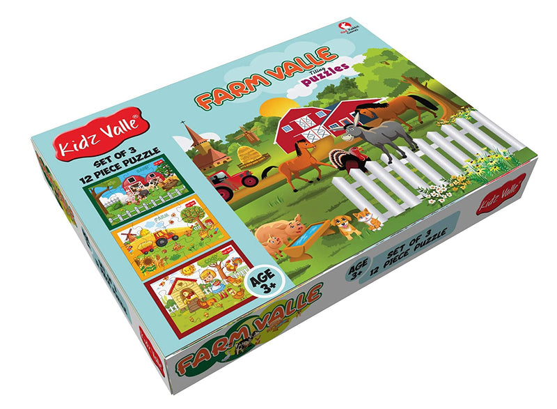 Kidz Valle Farm Valle 3 X 12 Pieces ( Jigsaw Puzzles , Puzzles For Kids, Floor Puzzles ), Puzzles For Kids Age 3 Years And Above. Size: 18.4 Cm X 13.3 Cm Set Of 3 Puzzles - The Kids Circle