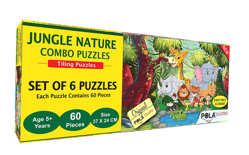Pola Puzzles - Jungle Nature - Puzzle - Combo 6-In-1 - Gift Pack - 60- Pieces Each Tiling Puzzles (Jigsaw Puzzles - Puzzles For Kids - Floor Puzzles) - Puzzles - For Kids Age-5-Years And Above. Size: 37 Cm X 24 Cm Puzzles For Kids For Age 5 Yr Old - The Kids Circle